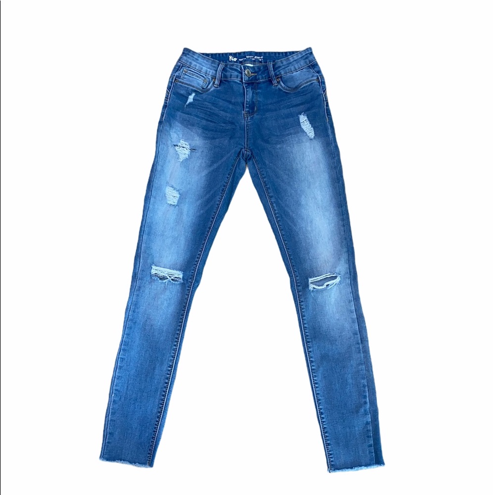 Rio Distressed Ripped Blue Booty Jeggings Jeans sz 7